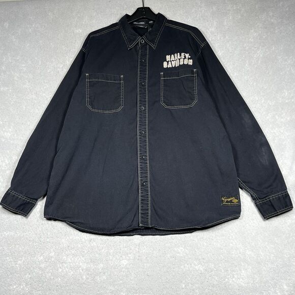 HARLEY DAVIDSON Classic Eagle EMBROIDERED Garage Shirt Men’s 2XL Long Sleeve - Picture 4 of 14